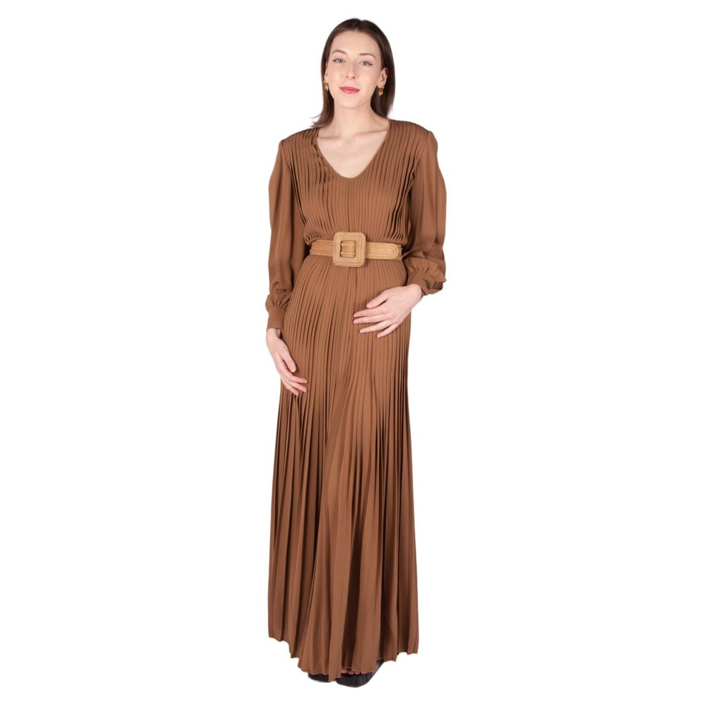 90s Galanos Brown Silk Dress | Bust 34” | VTG Vintage